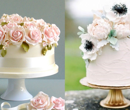 Bánh kem cưới một tầng hoa hồng nhạt