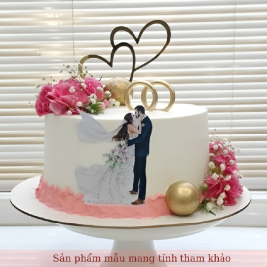Bánh kem cưới một tầng in hình cô dâu chú rể