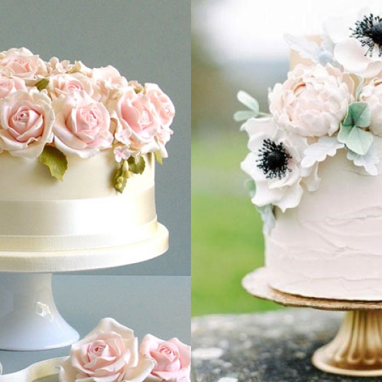 Bánh kem cưới một tầng hoa hồng nhạt